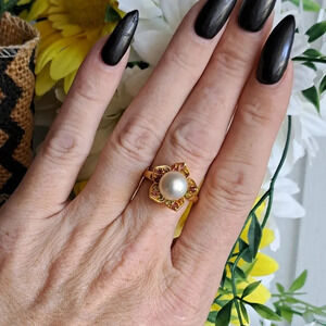 Golden South Sea Pearl & Multi-Tourmaline Flower Ring